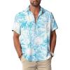 White Blue Hawaiian Men Button Down Shirt