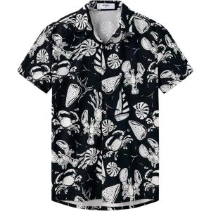 imageKYKU Hawaiian Mens Shirts Casual Beach Vacation Tropical Mens Button Down Short Sleeve Shirt with PocketBeach Black Men Hawaiian Button Shirt