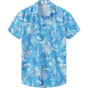 imageKYKU Hawaiian Mens Shirts Casual Beach Vacation Tropical Mens Button Down Short Sleeve Shirt with PocketBeach Blue White Men Hawaiian Button Shirt