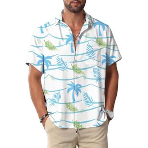 imageKYKU Hawaiian Mens Shirts Casual Beach Vacation Tropical Mens Button Down Short Sleeve Shirt with PocketBeach White Men Hawaiian Button Shirt