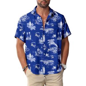 imageKYKU Hawaiian Mens Shirts Casual Beach Vacation Tropical Mens Button Down Short Sleeve Shirt with PocketBlue Hawaiian Men Button Down Shirt