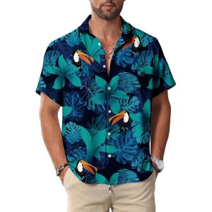 imageKYKU Hawaiian Mens Shirts Casual Beach Vacation Tropical Mens Button Down Short Sleeve Shirt with PocketBlue Hawaiian Men Casual Button Down Shirt