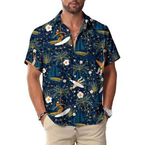 imageKYKU Hawaiian Mens Shirts Casual Beach Vacation Tropical Mens Button Down Short Sleeve Shirt with PocketBlue Hawaiian Shirt for Men
