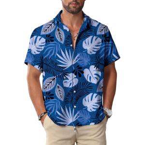 imageKYKU Hawaiian Mens Shirts Casual Beach Vacation Tropical Mens Button Down Short Sleeve Shirt with PocketBlue Men Hawaiian Button Down Shirts