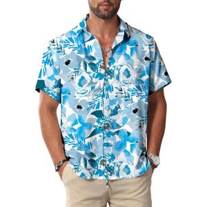 imageKYKU Hawaiian Mens Shirts Casual Beach Vacation Tropical Mens Button Down Short Sleeve Shirt with PocketBlue Mens Shirts Casual