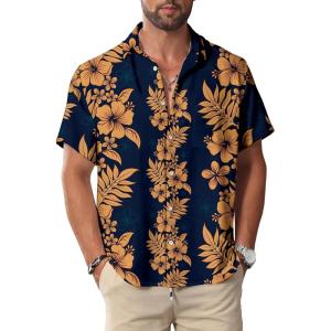 imageKYKU Hawaiian Mens Shirts Casual Beach Vacation Tropical Mens Button Down Short Sleeve Shirt with PocketBlue Orange Hawaiian Men Button Down Shirt