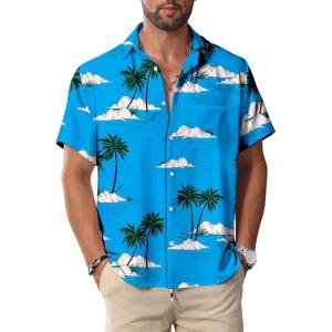 imageKYKU Hawaiian Mens Shirts Casual Beach Vacation Tropical Mens Button Down Short Sleeve Shirt with PocketBlue Tropical Hawaiian Shirt Men
