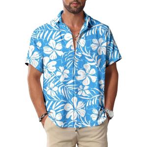 imageKYKU Hawaiian Mens Shirts Casual Beach Vacation Tropical Mens Button Down Short Sleeve Shirt with PocketBlue White Hawaiian Shirt for Men