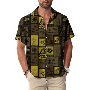 imageKYKU Hawaiian Mens Shirts Casual Beach Vacation Tropical Mens Button Down Short Sleeve Shirt with PocketBrown Hawaiian Men Button Down Shirt