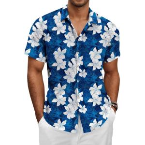 imageKYKU Hawaiian Mens Shirts Casual Beach Vacation Tropical Mens Button Down Short Sleeve Shirt with PocketFlorals White Men Hawaiian Button Shirt