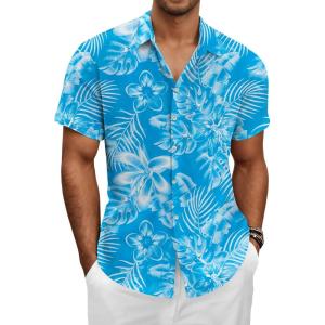 imageKYKU Hawaiian Mens Shirts Casual Beach Vacation Tropical Mens Button Down Short Sleeve Shirt with PocketFlower Blue Men Hawaiian Button Shirt