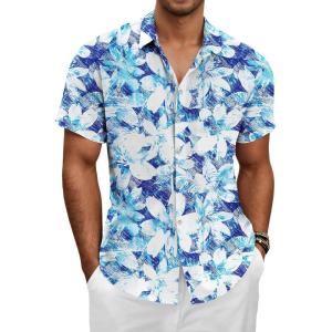 imageKYKU Hawaiian Mens Shirts Casual Beach Vacation Tropical Mens Button Down Short Sleeve Shirt with PocketFlower White Men Hawaiian Button Shirt