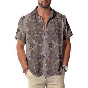 imageKYKU Hawaiian Mens Shirts Casual Beach Vacation Tropical Mens Button Down Short Sleeve Shirt with PocketGray Brown Hawaiian Men Button Down Shirt
