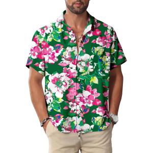 imageKYKU Hawaiian Mens Shirts Casual Beach Vacation Tropical Mens Button Down Short Sleeve Shirt with PocketGreen Hawaiian Men Button Down Shirt