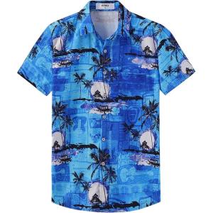 imageKYKU Hawaiian Mens Shirts Casual Beach Vacation Tropical Mens Button Down Short Sleeve Shirt with PocketGuitar Blue Men Hawaiian Button Shirt