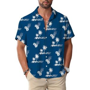 imageKYKU Hawaiian Mens Shirts Casual Beach Vacation Tropical Mens Button Down Short Sleeve Shirt with PocketIslands Blue Hawaiian Men Button Down Shirt