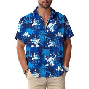 imageKYKU Hawaiian Mens Shirts Casual Beach Vacation Tropical Mens Button Down Short Sleeve Shirt with PocketTree Blue Hawaiian Men Button Down Shirt