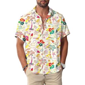 imageKYKU Hawaiian Mens Shirts Casual Beach Vacation Tropical Mens Button Down Short Sleeve Shirt with PocketTropical Multicolor Men Hawaiian Button Shirt