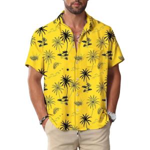 imageKYKU Hawaiian Mens Shirts Casual Beach Vacation Tropical Mens Button Down Short Sleeve Shirt with PocketYellow Men Hawaiian Button Down Shirts