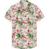 imageKYKU Hawaiian Men Button Shirt Casual Summer Beach Short Sleeve Clothing Tropical Vacations Clothes with PocketFlamingos Beige Men Hawaiian Button Shirt
