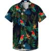 imageKYKU Hawaiian Shirt Button Men Parrots Print Short Sleeve Clothing Multicolor L