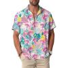 imageKYKU Shirt Men Hawaiian Button Beach Summer Casual Clothing Short Sleeve Flamingos Tropical Clothes Pink L