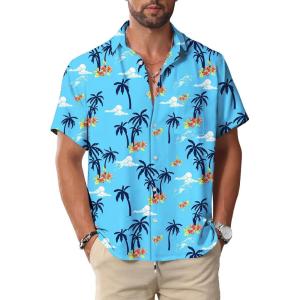 imageKYKU Button Hawaiian Shirts Men Tropical Tree Palm Short Sleeve Clothing Blue L