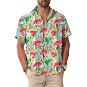 imageKYKU Hawaiian Men Button Shirt Casual Summer Beach Short Sleeve Clothing Tropical Vacations Clothes with PocketFlamingos Multicolor Men Hawaiian Button Shirt