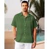 imageKYKU Linen Shirts for Men Casual Cotton Mens Short Sleeve Button Down Shirts Beach Wedding Summer Clothes with PocketArmy Green Cotton Linen Mens Shirts
