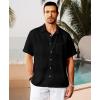 imageKYKU Linen Shirts for Men Casual Cotton Mens Short Sleeve Button Down Shirts Beach Wedding Summer Clothes with PocketBlack Cotton Linen Mens Shirts