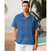 imageKYKU Linen Shirts for Men Casual Cotton Mens Short Sleeve Button Down Shirts Beach Wedding Summer Clothes with PocketBlue Cotton Linen Mens Shirts