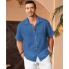 imageKYKU Linen Shirts for Men Casual Cotton Mens Short Sleeve Button Down Shirts Beach Wedding Summer Clothes with PocketBlue Cotton Linen Mens Shirts