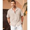 imageKYKU Linen Shirts for Men Casual Cotton Mens Short Sleeve Button Down Shirts Beach Wedding Summer Clothes with PocketCream Cotton Linen Mens Shirts
