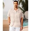 imageKYKU Linen Shirts for Men Casual Cotton Mens Short Sleeve Button Down Shirts Beach Wedding Summer Clothes with PocketCream Cotton Linen Mens Shirts