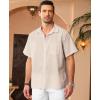 imageKYKU Linen Shirts for Men Casual Cotton Mens Short Sleeve Button Down Shirts Beach Wedding Summer Clothes with PocketCream Cotton Linen Mens Shirts