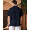 imageKYKU Linen Shirts for Men Casual Cotton Mens Short Sleeve Button Down Shirts Beach Wedding Summer Clothes with PocketDark Navy Blue Cotton Linen Mens Shirts