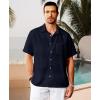 imageKYKU Linen Shirts for Men Casual Cotton Mens Short Sleeve Button Down Shirts Beach Wedding Summer Clothes with PocketDark Navy Blue Cotton Linen Mens Shirts