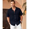 imageKYKU Linen Shirts for Men Casual Cotton Mens Short Sleeve Button Down Shirts Beach Wedding Summer Clothes with PocketDark Navy Blue Cotton Linen Mens Shirts