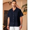 imageKYKU Linen Shirts for Men Casual Cotton Mens Short Sleeve Button Down Shirts Beach Wedding Summer Clothes with PocketDark Navy Blue Cotton Linen Mens Shirts