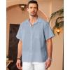 imageKYKU Linen Shirts for Men Casual Cotton Mens Short Sleeve Button Down Shirts Beach Wedding Summer Clothes with PocketDusty Blue Cotton Linen Mens Shirts