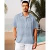 imageKYKU Linen Shirts for Men Casual Cotton Mens Short Sleeve Button Down Shirts Beach Wedding Summer Clothes with PocketDusty Blue Cotton Linen Mens Shirts