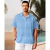imageKYKU Linen Shirts for Men Casual Cotton Mens Short Sleeve Button Down Shirts Beach Wedding Summer Clothes with PocketIce Blue Cotton Linen Mens Shirts