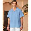 imageKYKU Linen Shirts for Men Casual Cotton Mens Short Sleeve Button Down Shirts Beach Wedding Summer Clothes with PocketIce Blue Cotton Linen Mens Shirts