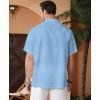 imageKYKU Linen Shirts for Men Casual Cotton Mens Short Sleeve Button Down Shirts Beach Wedding Summer Clothes with PocketIce Blue Cotton Linen Mens Shirts