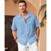 imageKYKU Linen Shirts for Men Casual Cotton Mens Short Sleeve Button Down Shirts Beach Wedding Summer Clothes with PocketIce Blue Cotton Linen Mens Shirts