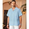 imageKYKU Linen Shirts for Men Casual Cotton Mens Short Sleeve Button Down Shirts Beach Wedding Summer Clothes with PocketLight Blue Cotton Linen Mens Shirts