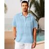 imageKYKU Linen Shirts for Men Casual Cotton Mens Short Sleeve Button Down Shirts Beach Wedding Summer Clothes with PocketLight Blue Cotton Linen Mens Shirts