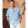 imageKYKU Linen Shirts for Men Casual Cotton Mens Short Sleeve Button Down Shirts Beach Wedding Summer Clothes with PocketLight Blue Cotton Linen Mens Shirts