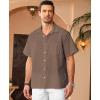 imageKYKU Linen Shirts for Men Casual Cotton Mens Short Sleeve Button Down Shirts Beach Wedding Summer Clothes with PocketLight Brown Cotton Linen Mens Shirts