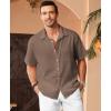 imageKYKU Linen Shirts for Men Casual Cotton Mens Short Sleeve Button Down Shirts Beach Wedding Summer Clothes with PocketLight Brown Cotton Linen Mens Shirts